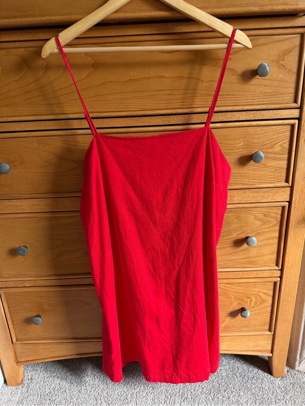 NEW 90’s Minimalist Indie Sleaze Tomato Girl Summer Linen Blend Red Sz L Dress